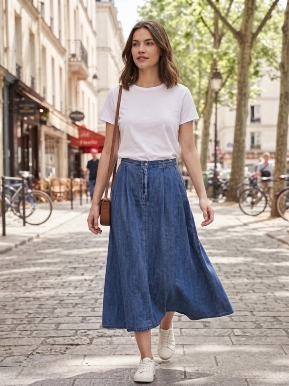 Vintage Lord Isaac's Sport Pleated Denim Midi Skirt Size 16 High Waist Blue Jean